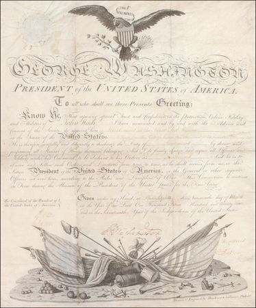 Lot #145 George Washington: “PATRIOTISM, VALOUR, FIDELITY, AND ABILITIES”: WASHINGTON signs a 1793 presidential military appointment - Image 2
