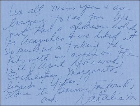 Lot #1255 Natalie Wood: ?Enchiladas, margaritas, lizards!?: WOOD writes to actress/confidante Ruth Gordon - Image 2