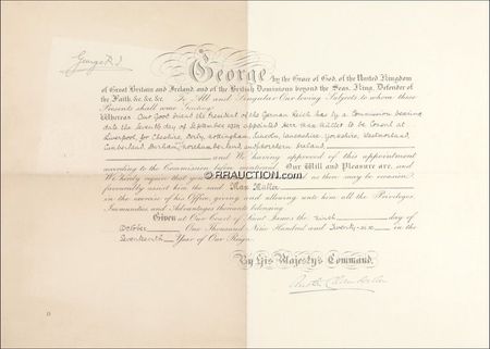 Lot #208 George V Signed Document - Image 2