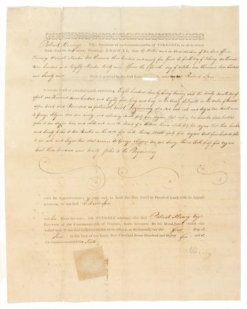 Lot #220 Patrick Henry: Granting a parcel of Virginia land that later became part of Kentucky - Image 1