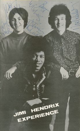 Lot #720 Jimi Hendrix Experience: AMERICAN INVASION: HENDRIX, MITCHELL, and REDDING sign together in London a month before their historic performance at the Monterey Pop Festival - Image 1