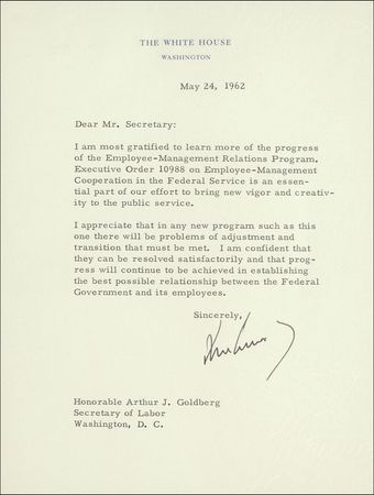 Lot #77 John F. Kennedy: Kennedy comments on his Executive Order which granted collective bargaining to federal workers - Image 2