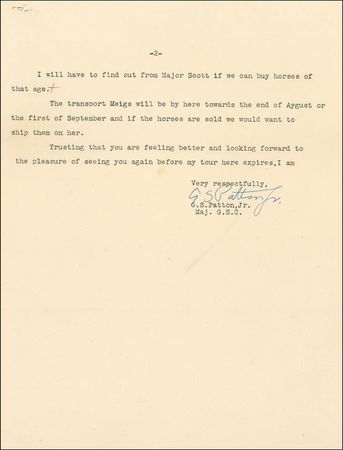 Lot #362 George S. Patton: The future general as horse trader: “I realise that asking only for horses from certain sires is more to the advantage of the Government than to that of the ranch” - Image 2