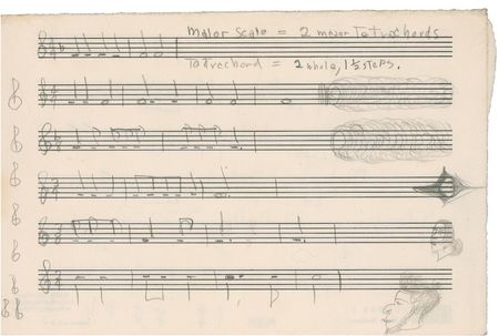 Lot #669 John Coltrane: Handwritten music with original portrait sketches - Image 2