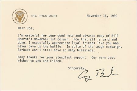 Lot #9 George Bush: “I especially appreciate loyal