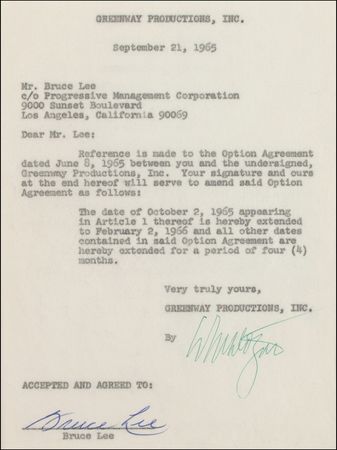 Lot #1105 Bruce Lee: Extending his contract with the company that made The Green Hornet - Image 2