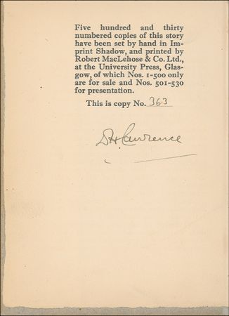 Lot #503 D. H. Lawrence: Lawrence signs a limited-edition copy of Rawdon?s Roof - Image 1