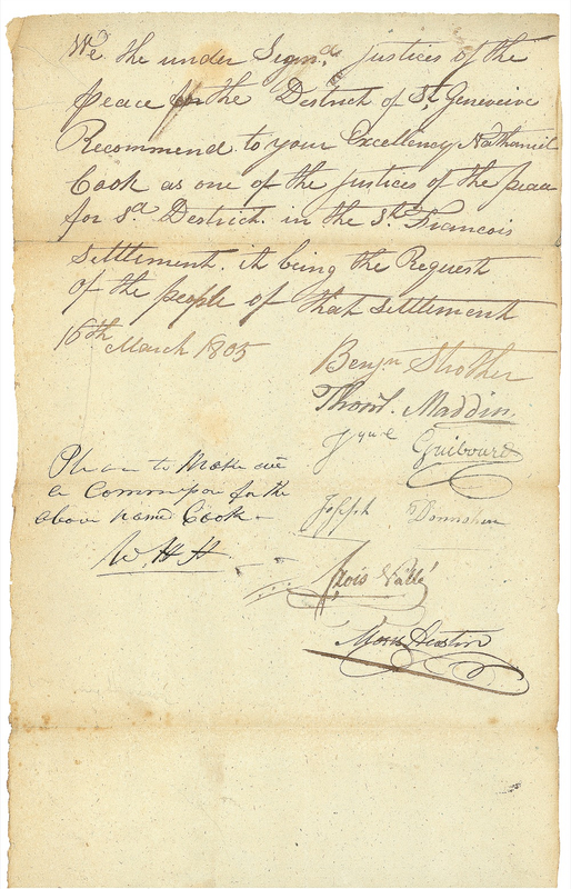 Lot 74 William Henry Harrison: Early endorsement for a justice of the peace in Indiana Territory
