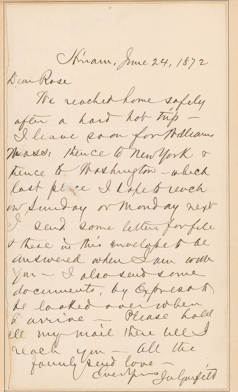 Lot 59 James A. Garfield: Writing ?after a hard hot trip?