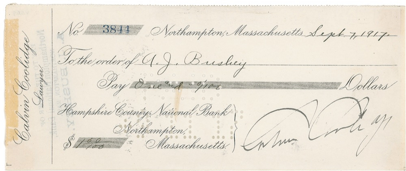 Lot 39 Calvin Coolidge Check