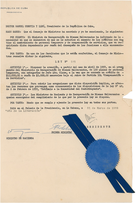 Lot 184 Fidel Castro Signed Document