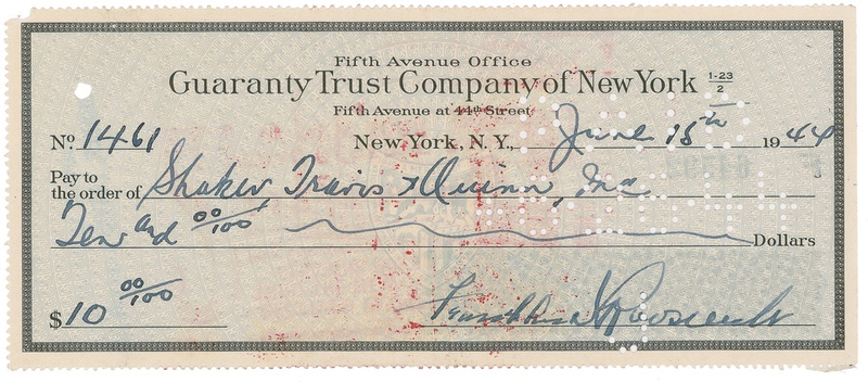 Lot 134 Franklin D. Roosevelt Check