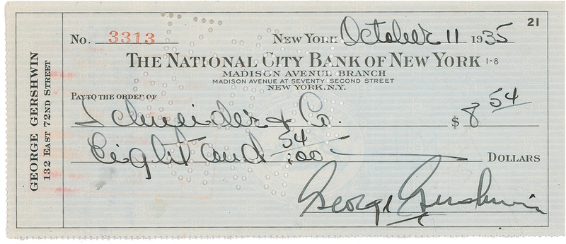 Lot 751 George Gershwin Check
