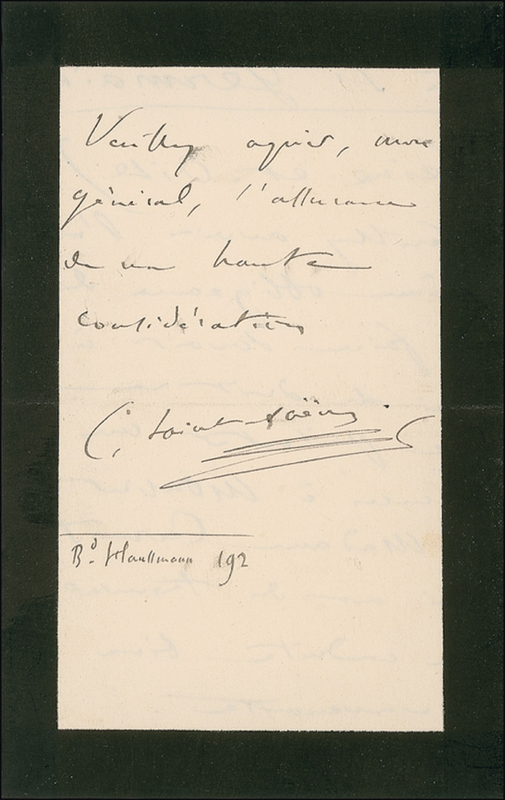 Lot 863 Camille Saint-Saëns Handwritten Letter Signed