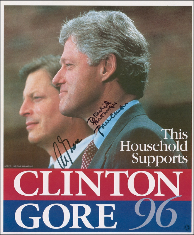 Lot 31 Bill Clinton and Al Gore Campaign Sign
