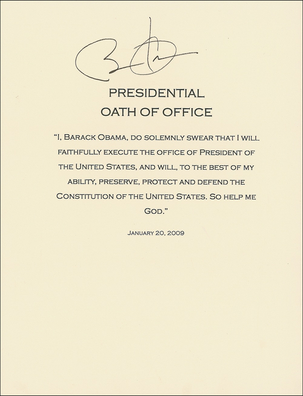 Lot 115 Barack Obama: Obama signs his Oath of Office
