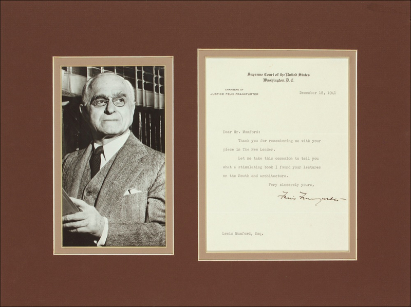 Lot 323 Supreme Court: Felix Frankfurter Typed Letter Signed