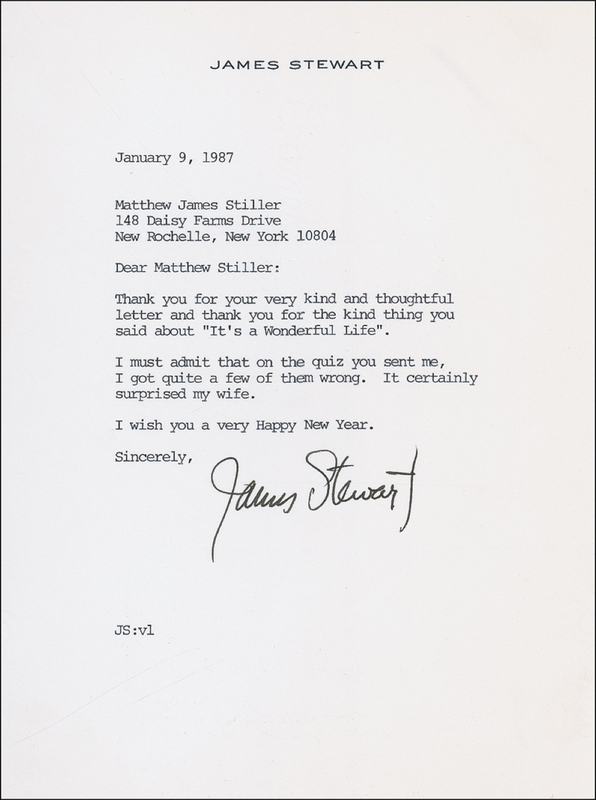 Lot 1346 James Stewart Typed Letter Signed