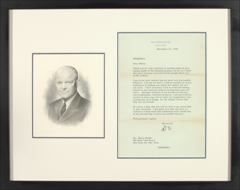 Lot 46 Dwight D. Eisenhower: ?I do not see how I could personally be of any assistance in helping you obtain the capital you feel you need.?