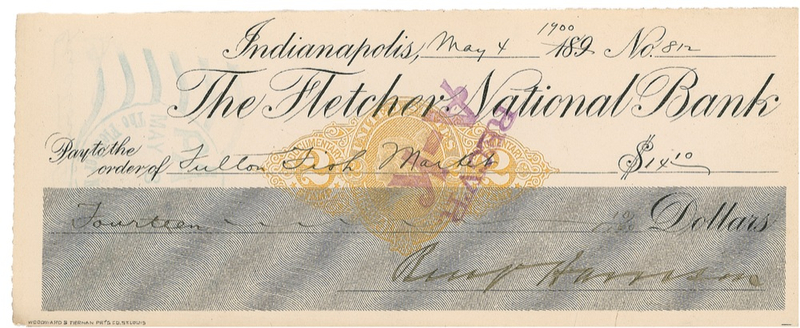 Lot 72 Benjamin Harrison Check