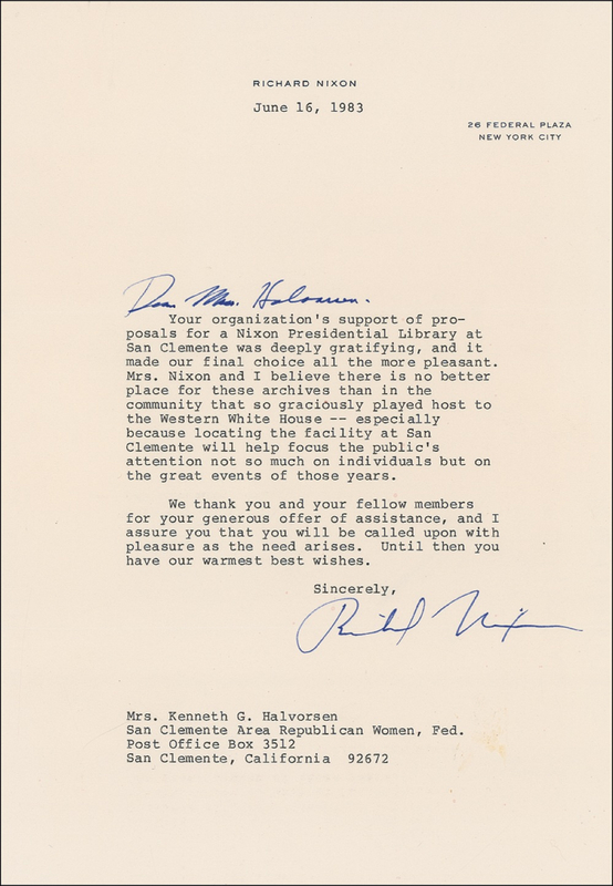 Lot 104 Richard Nixon Typed Letter Signed