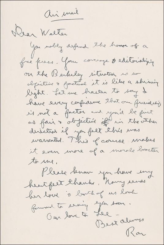 Lot 126 Ronald Reagan: ?You nobly defend the honor of a free press?