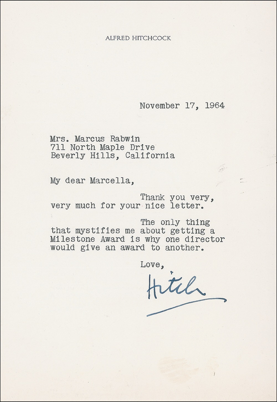 Lot 1139 Alfred Hitchcock Typed Letter Signed