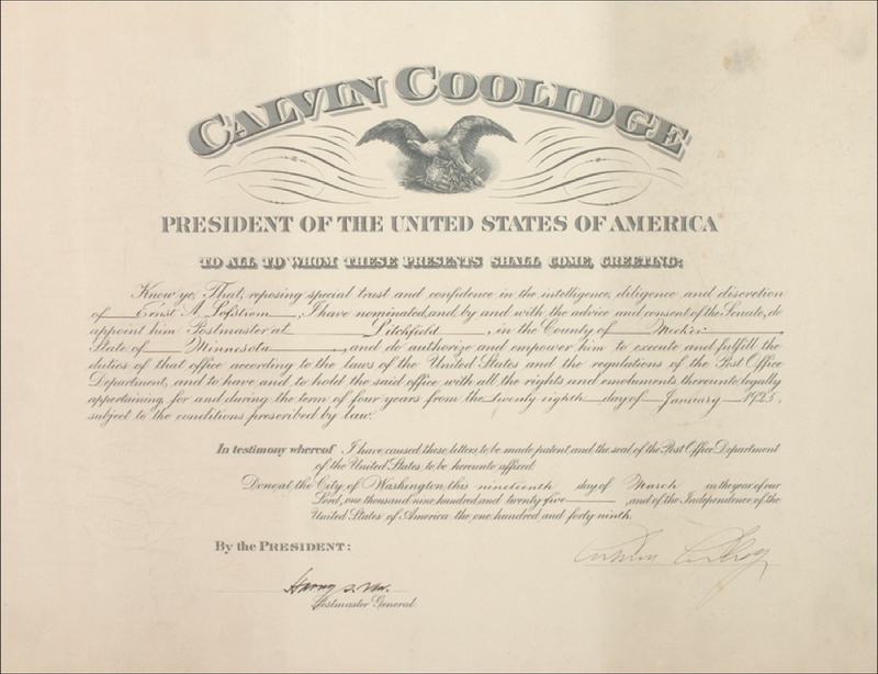 Lot 44 Calvin Coolidge Signed Document