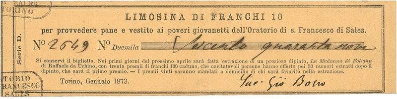 Lot 177 Giovanni Don Bosco Signed Document