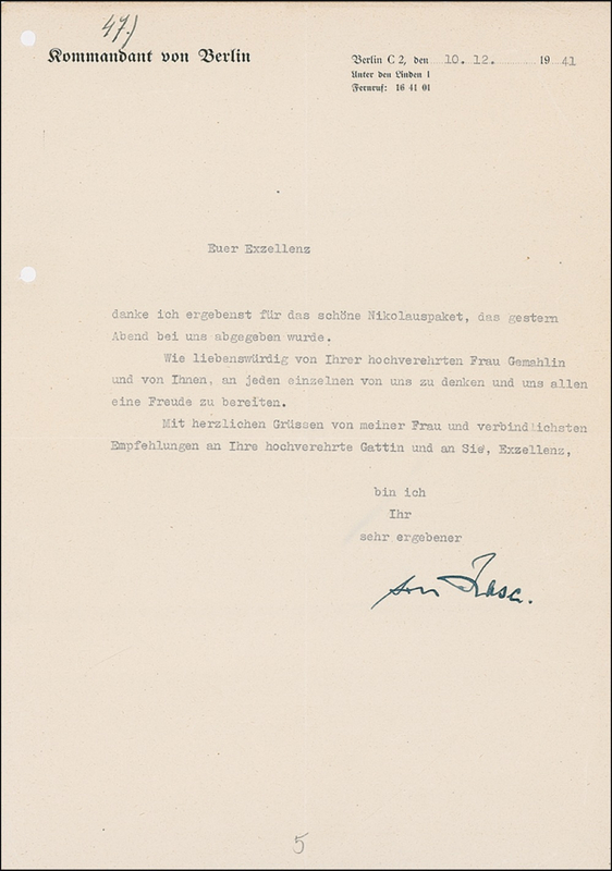 Lot 367 Paul von Hase Typed Letter Signed