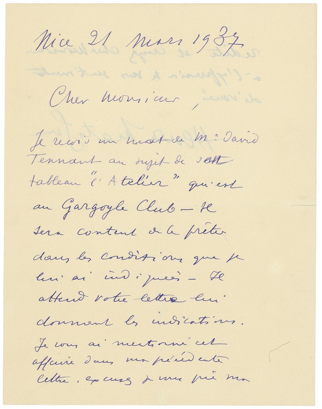 Lot 543 Henri Matisse Handwritten Letter Signed
