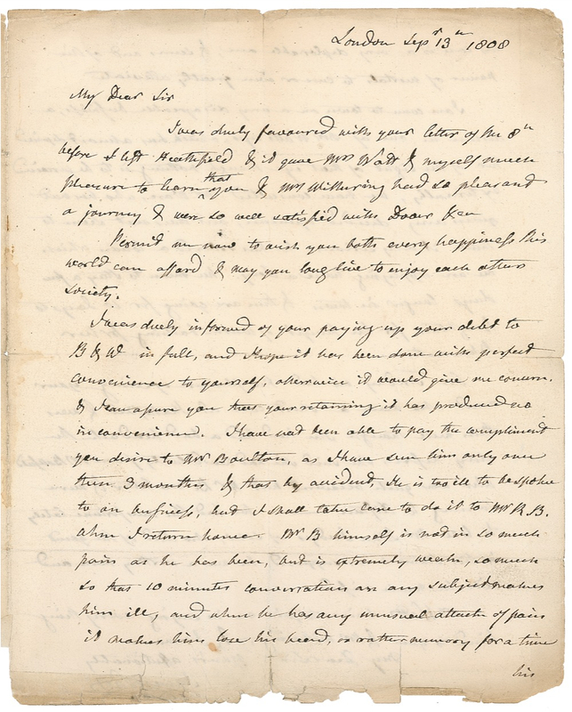 Lot 340 James Watt Handwritten Letter Signed