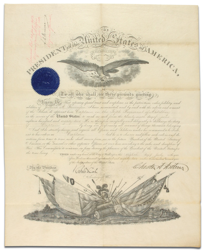 Lot 13 Chester A. Arthur: Promoting an officer earlier wounded at Chickamauga