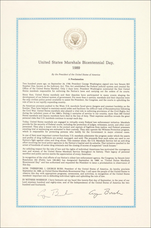 Lot 19 George Bush: George Bush blue-line proclamation