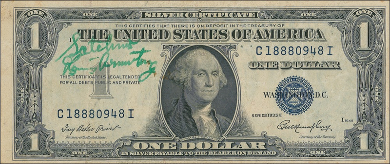Lot 662 Louis Armstrong Signed Currency