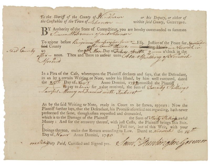 Lot 204 Declaration of Independence: Samuel Hunt Signed Document