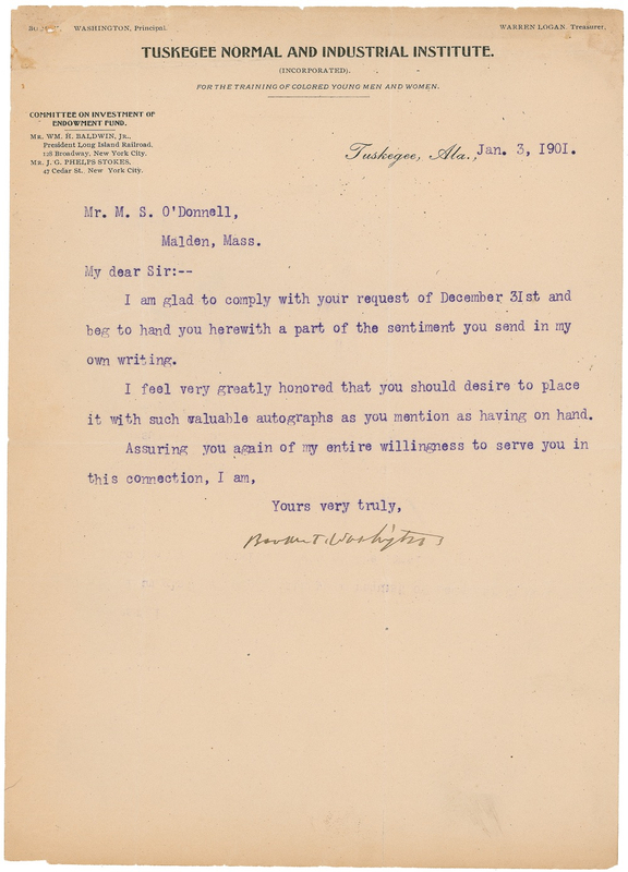 Lot 336 Booker T. Washington Typed Letter Signed
