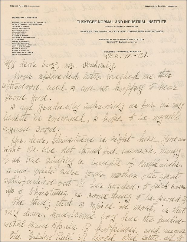 Lot 185 George Washington Carver: ?The ?Golden Rule? if lived will settle all of our difficulties?