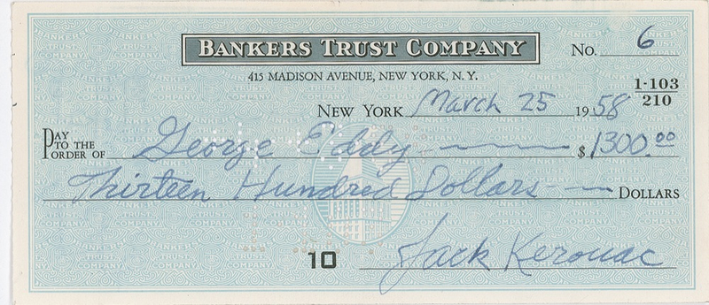 Lot 529 Jack Kerouac Check