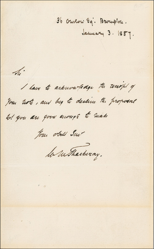 Lot 600 William Makepeace Thackeray Handwritten Letter Signed