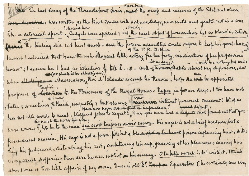 Lot 601 William Makepeace Thackeray: Original manuscript fragment from Roundabout Papers
