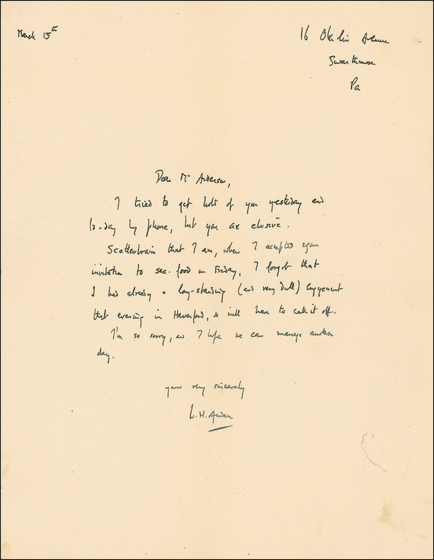 Lot 465 W. H. Auden Handwritten Letter Signed