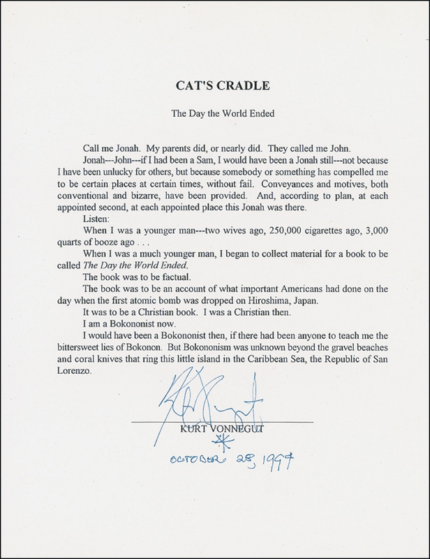 Lot 610 Kurt Vonnegut Souvenir Typescript