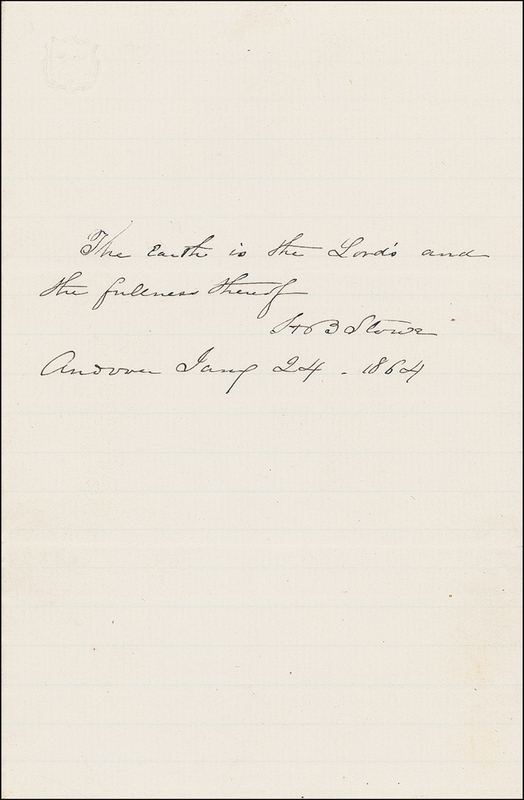 Lot 597 Harriet Beecher Stowe: War-dated quotation from Psalms