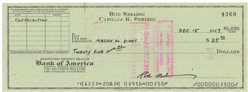 Lot 1323 Rod Serling Check