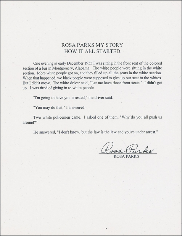 Lot 298 Rosa Parks: “Tired of giving in to white people”