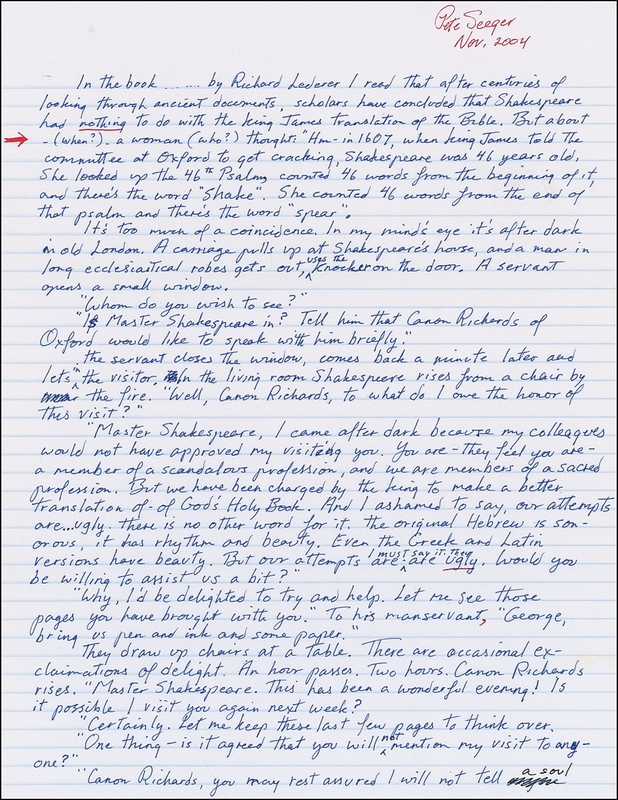 Lot 870 Pete Seeger Manuscript