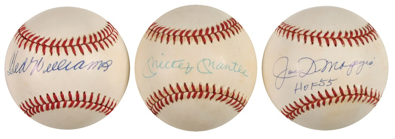 Lot 1518 Mickey Mantle, Joe DiMaggio, and Ted Williams Baseballs