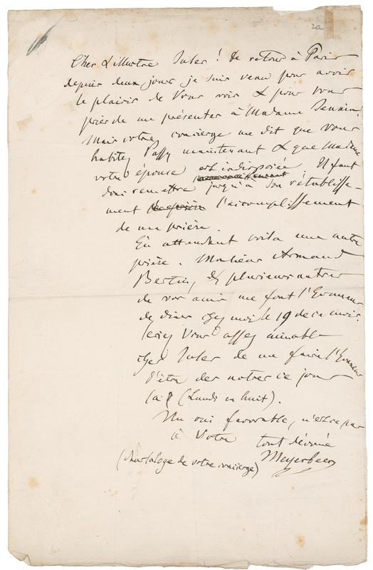 Lot 811 Giacomo Meyerbeer Handwritten Letter Signed