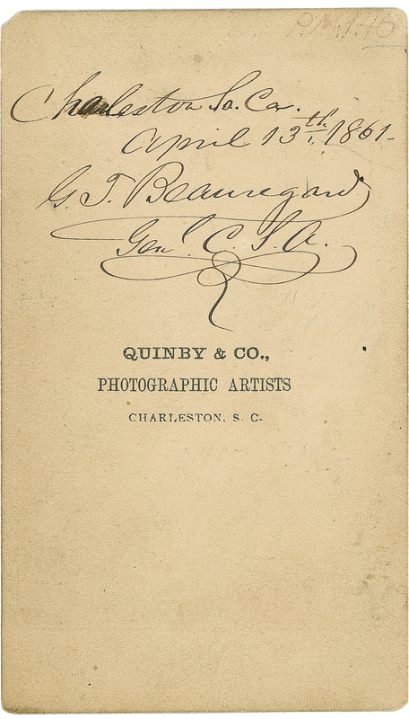 Lot 349 Pierre G. T. Beauregard: BLOODSHED BEGINS: BEAUREGARD signs a photo hours after leading the attack on Fort Sumter that marked the beginning of the Civil War